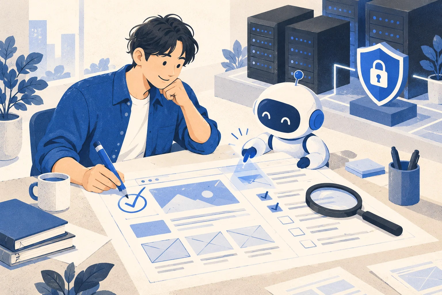 AIが点検を補助し、エンジニアが内容を確認する協働のイメージ